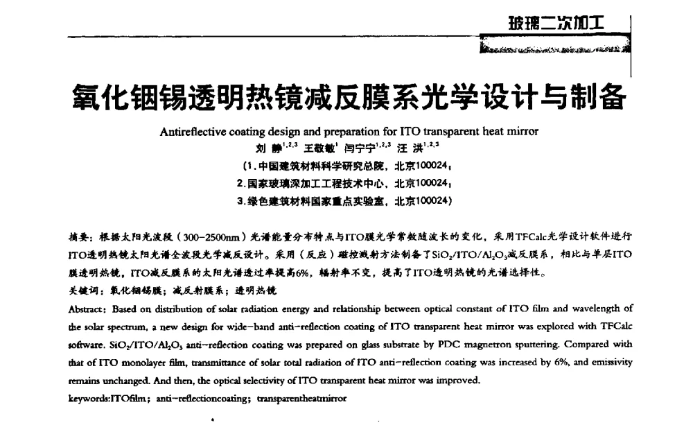 氧化铟锡透明热镜减反膜系光学设计与制备 - 2013全国玻璃科学技术年会