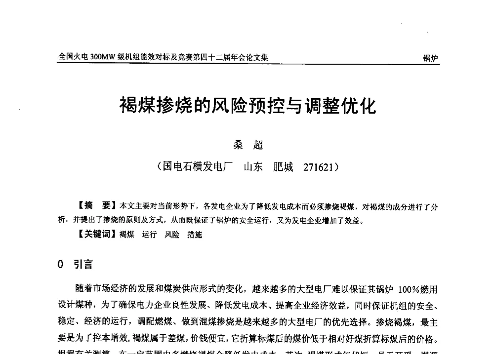 褐煤掺烧的风险预控与调整优化 - 全国火电300MW级机组能效对标及竞赛第四十二届年会