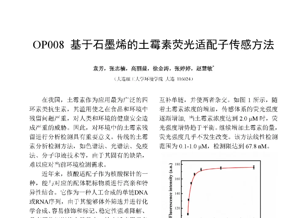 基于石墨烯的土霉素荧光适配子传感方法 - 第十二届全国化学传感器学术会议