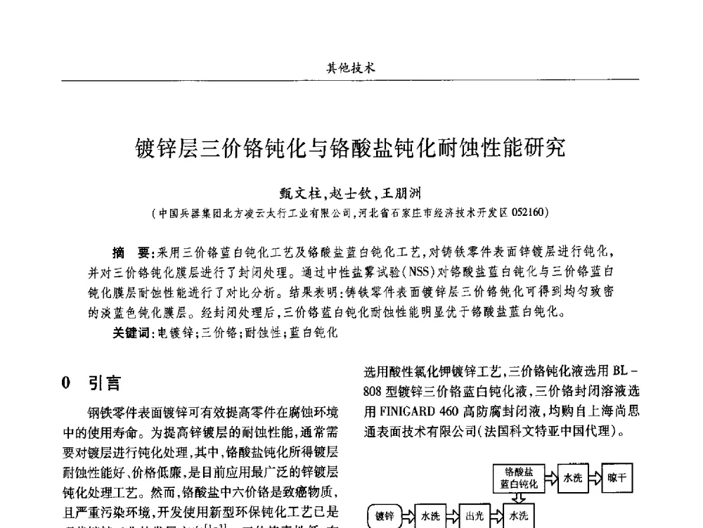 镀锌层三价铬钝化与铬酸盐钝化耐蚀性能研究 - 2013数字化_精益化_智能化发展与兵器制造业学术研讨会