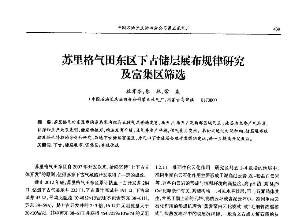 苏里格气田东区下古储层展布规律研究及富集区筛选 - 第九届宁夏青年科学家论坛石化专题论坛