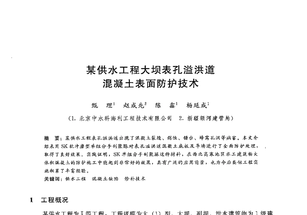某供水工程大坝表孔溢洪道混凝土表面防护技术 - 第十二届全国水工混凝土建筑物修补加固技术交流会