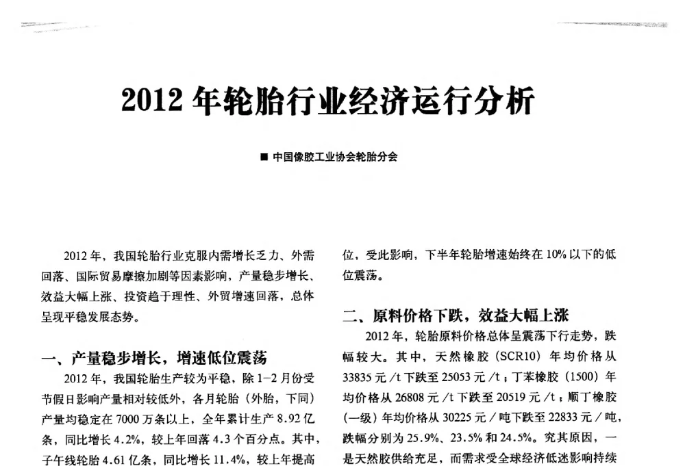 2012年轮胎行业经济运行分析 - 2013矿用卡车技术论坛