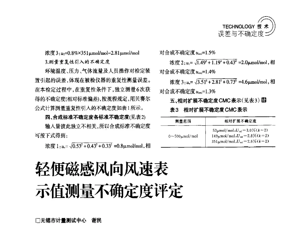 便磁感风向风表示值测量不确定度评定 - 2014年江苏省计量测试学会学术年会