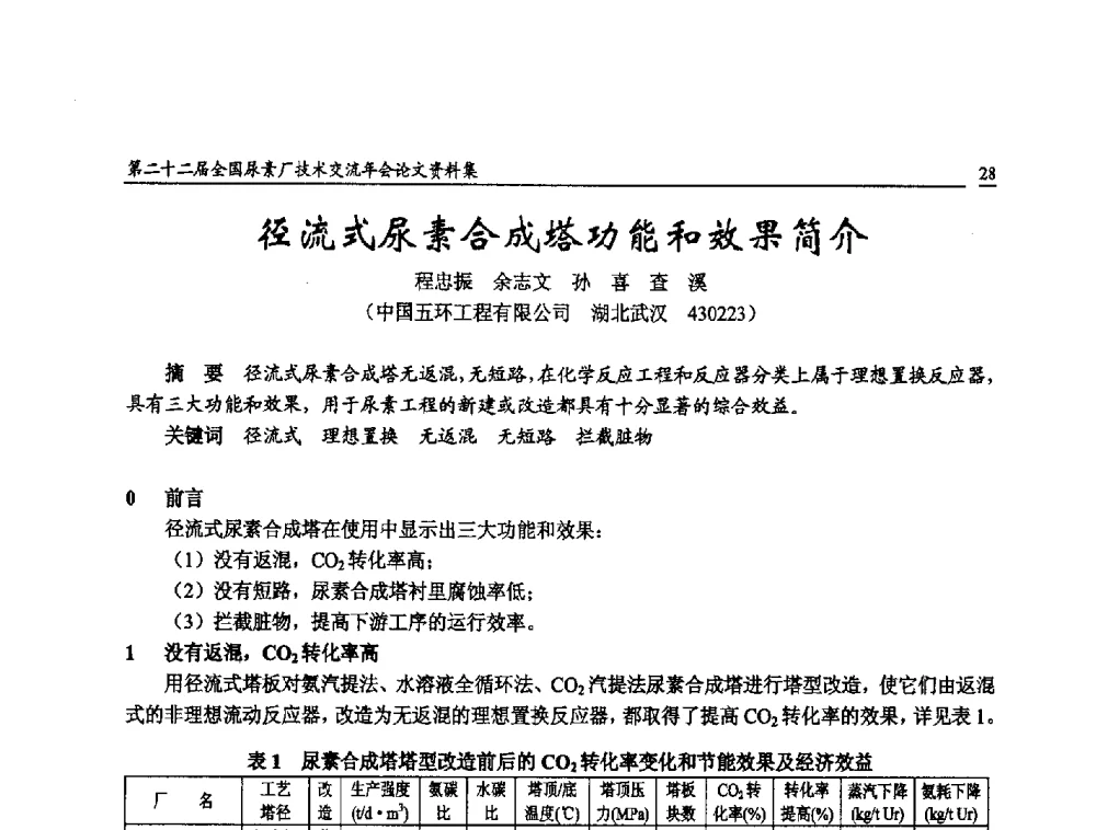 径流式尿素合成塔功能和效果简介 - 第二十二届全国尿素厂技术交流年会