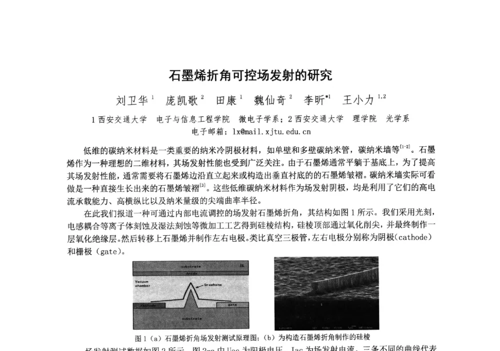 石墨烯折角可控场发射的研究 - 中国电子学会真空电子学分会第十九届学术年会
