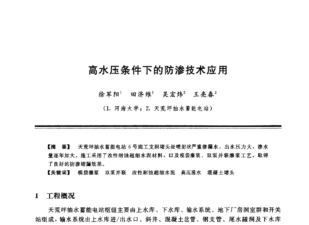 高水压条件下的防渗技术应用 - 中国水利学会地基与基础工程专业委员会第12次全国学术会议