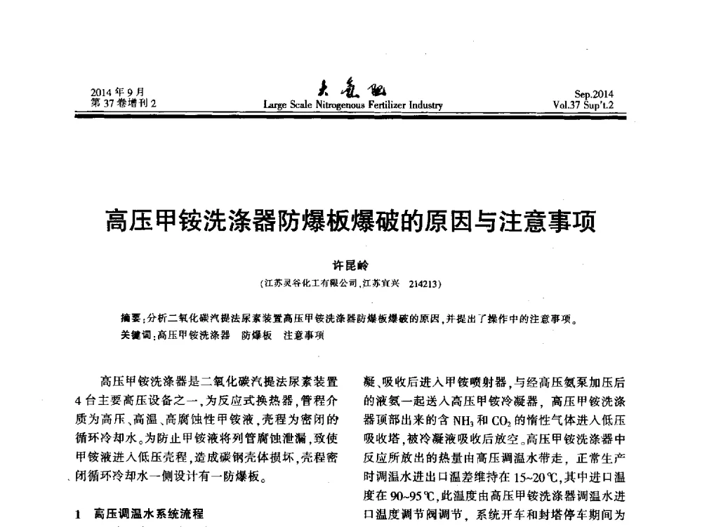 高压甲铵洗涤器防爆板爆破的原因与注意事项 - 第十八届全国大型尿素装置技术年会
