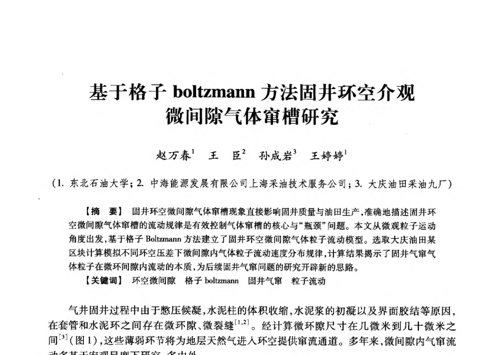 基于格子boltzmann方法固井环空介观微间隙气体窜槽研究 - 2013年度钻井技术研讨会暨第十三届石油钻井院(所)长会议