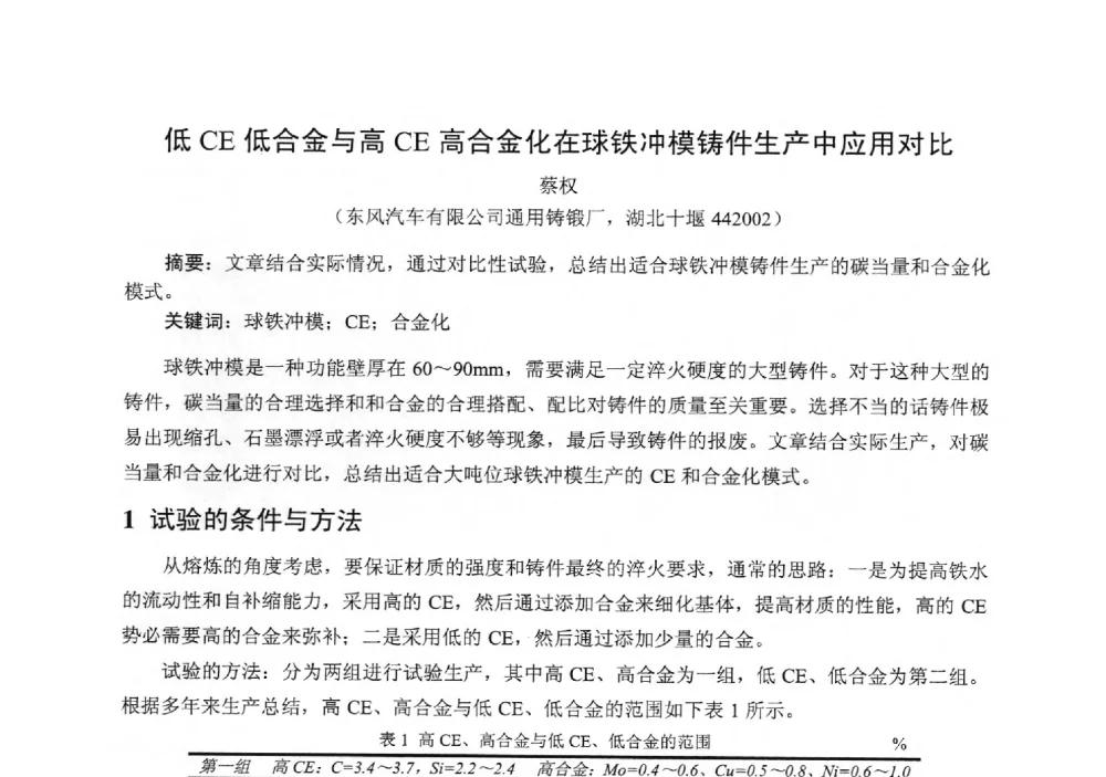 低CE低合金与高CE高合金化在球铁冲模铸件生产中应用对比 - 中国铸造行业系列会议294次——第十九届中国实型、消失模、V法铸造生产技术年会