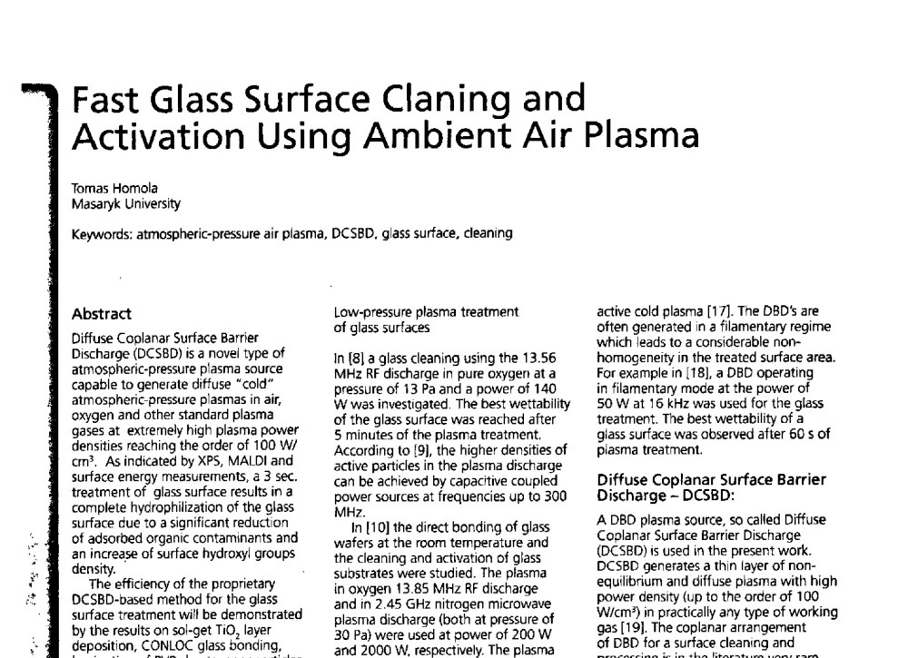 Fast Glass Surface Claning and Activation Using Ambient Air Plasma - 2013年中国玻璃深加工研讨会
