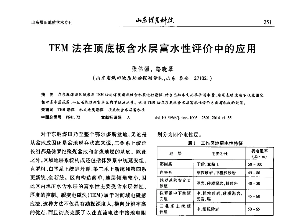 TEM法在顶底板含水层富水性评价中的应用 - 山东省煤炭学会煤田地质专业委员会新形势下煤田地质工作发展论坛