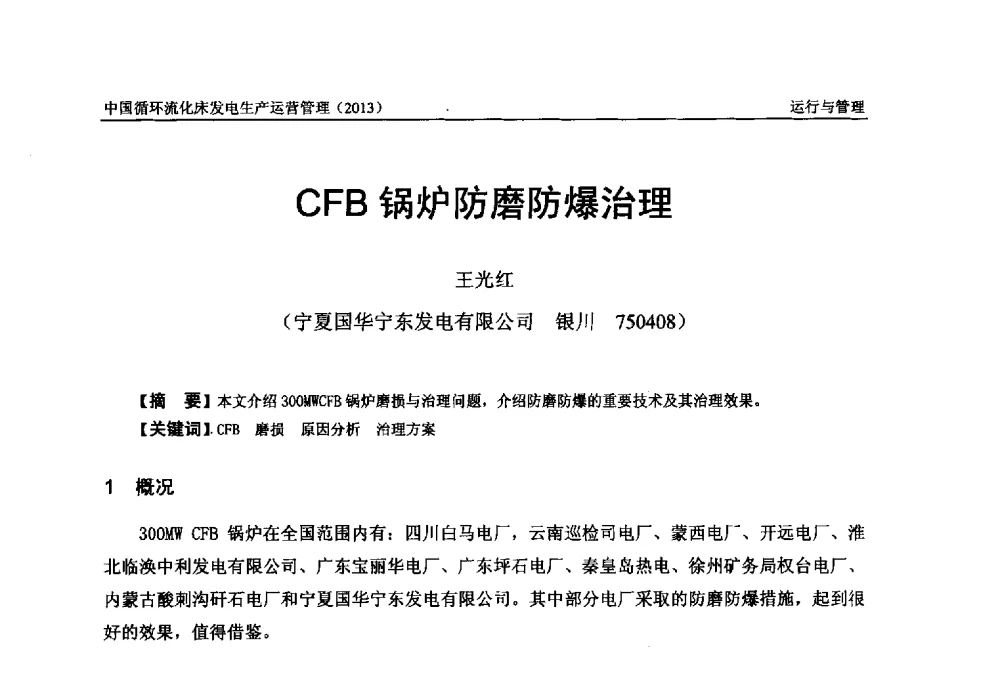 CFB锅炉防磨防爆治理 - 全国电力行业CFB机组技术交流服务协作网第十二届年会