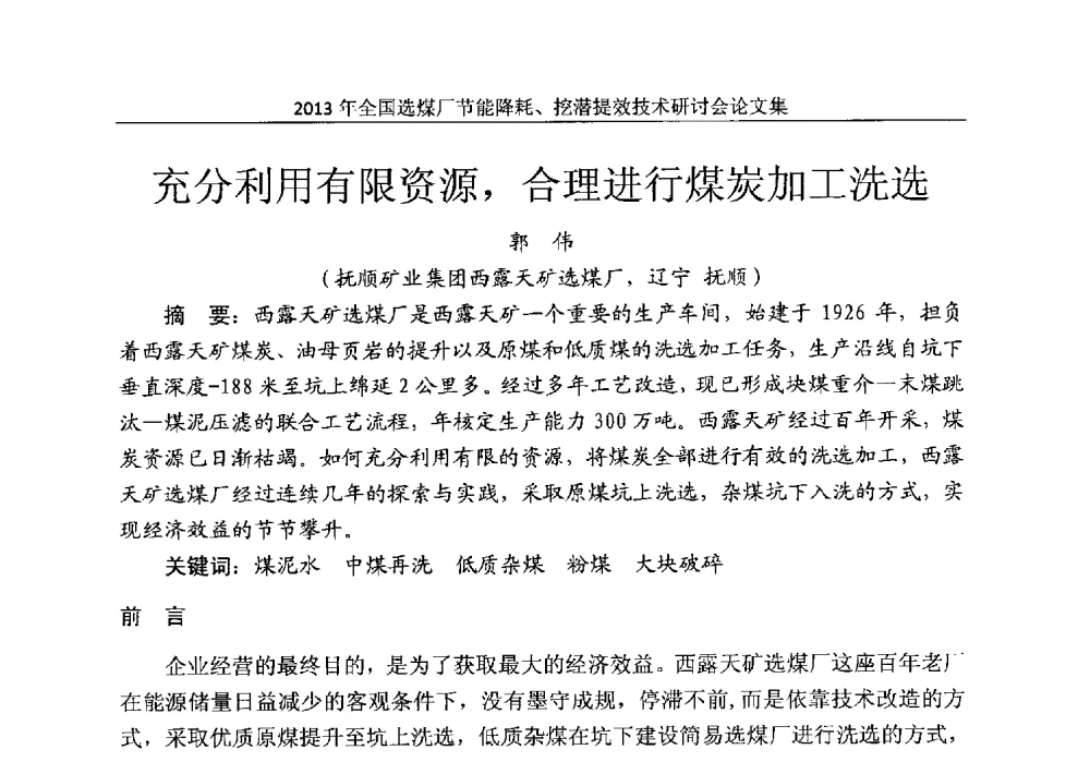 分利用有限资源_合理进行煤炭加工洗选 - 2013全国选煤厂节能降耗挖掘提效技术研讨会