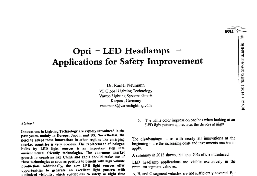 Opti-LED Headlamps-Applications for Safety Improvement - The 2nd International Forum on Automotive Lighting_2nd IFAL(第二届中国国际汽车照明论坛(2014))
