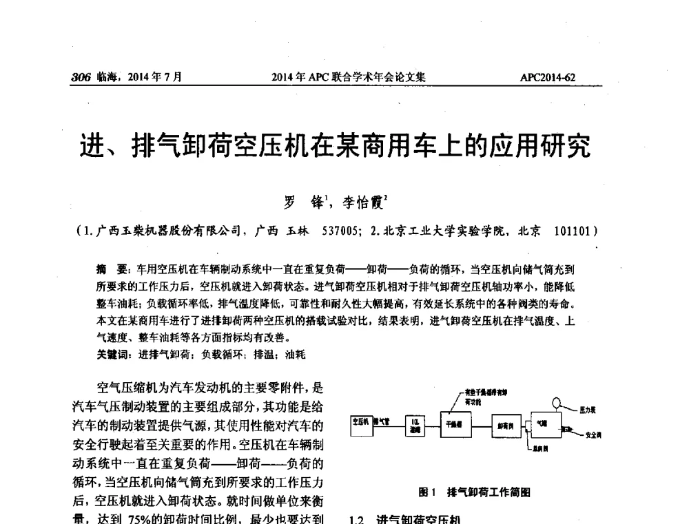 进、排气卸荷空压机在某商用车上的应用研究 - 2014年APC联合学术年会