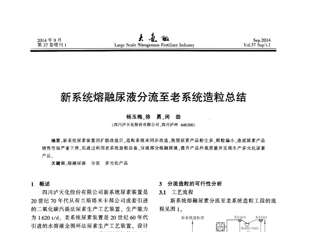 新系统熔融尿液分流至老系统造粒总结 - 第十八届全国大型尿素装置技术年会