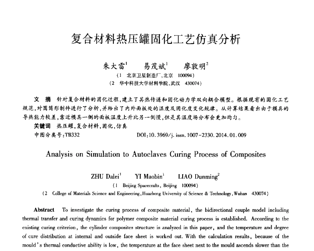 复合材料热压罐固化工艺仿真分析 - 第十三届先进功能复合材料技术重点实验室暨航天科技集团、院科技委制造技术及材料专业组学术交流会