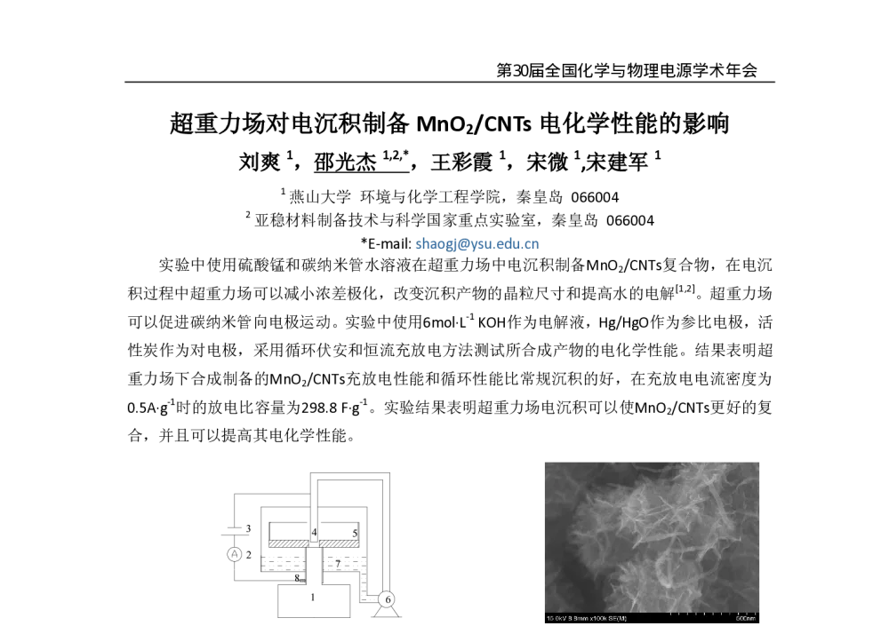 超重力场对电沉积制备MnO2_CNTs电化学性能的影响 - 第30届全国化学与物理电源学术年会