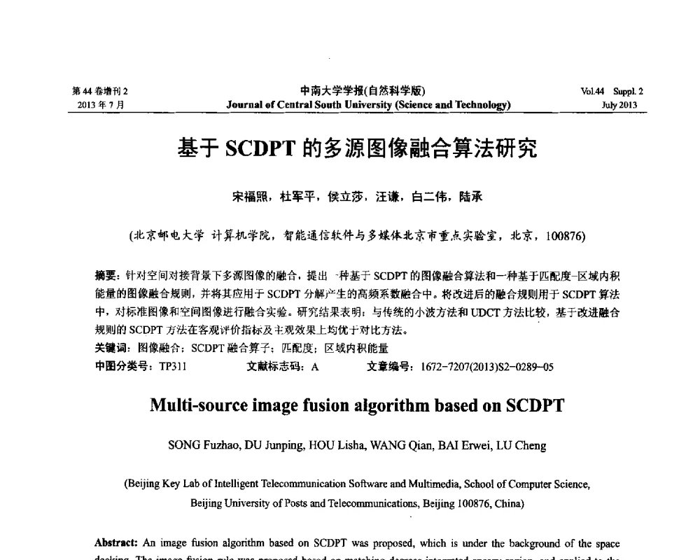 基于SCDPT的多源图像融合算法研究 - 2013年中国智能自动化会议