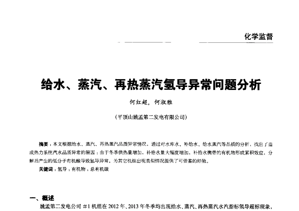给水、蒸汽、再热蒸汽氢导异常问题分析 - 第五届火电行业化学专业技术交流会