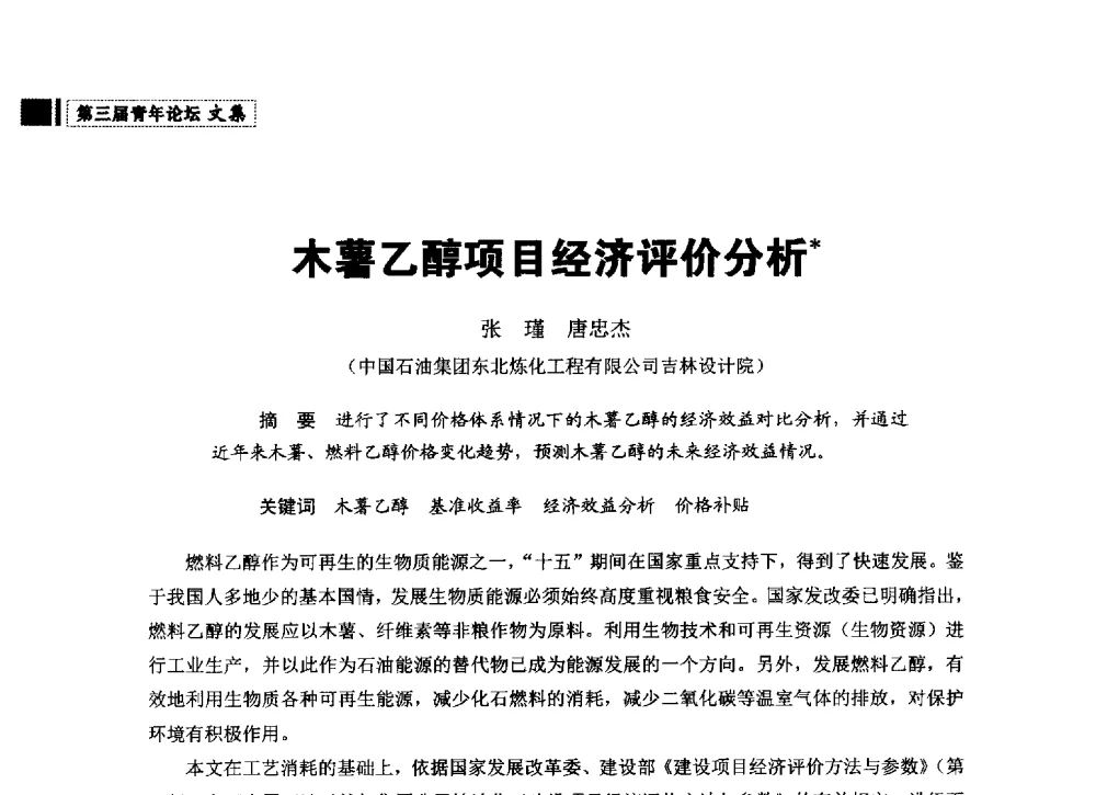 木薯乙醇项目经济评价分析 - 中国石油学会石油经济专业委员会第三届青年论坛