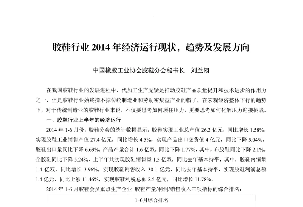 胶鞋行业2014年经济运行现状_趋势及发展方向 - 2014世界橡胶论坛暨信息发布会
