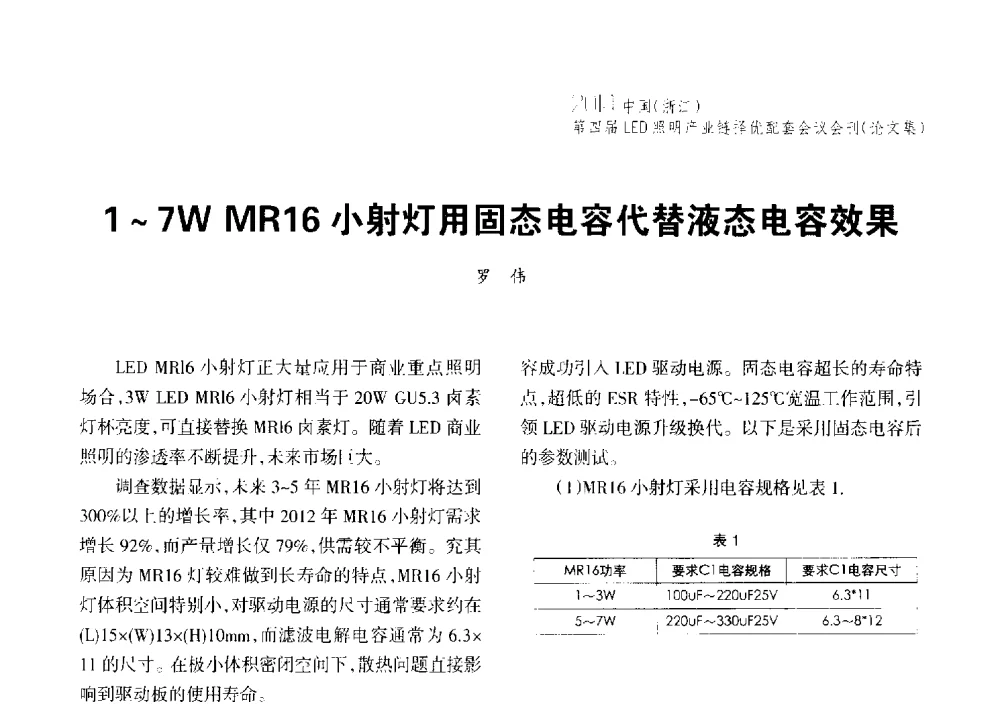 1~7W MR16小射灯用固态电容代替液态电容效果 - 2014中国(浙江)第四届LED照明产业链择优配套会议