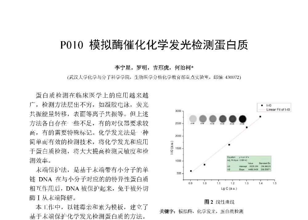 模拟酶催化化学发光检测蛋白质 - 第十二届全国化学传感器学术会议