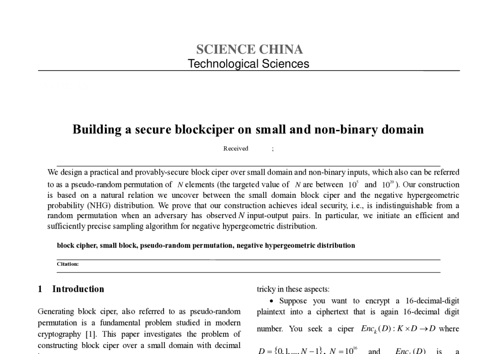 Building a secure blockciper on small and non-binary domain - 第八届中国可信计算与信息安全学术会议
