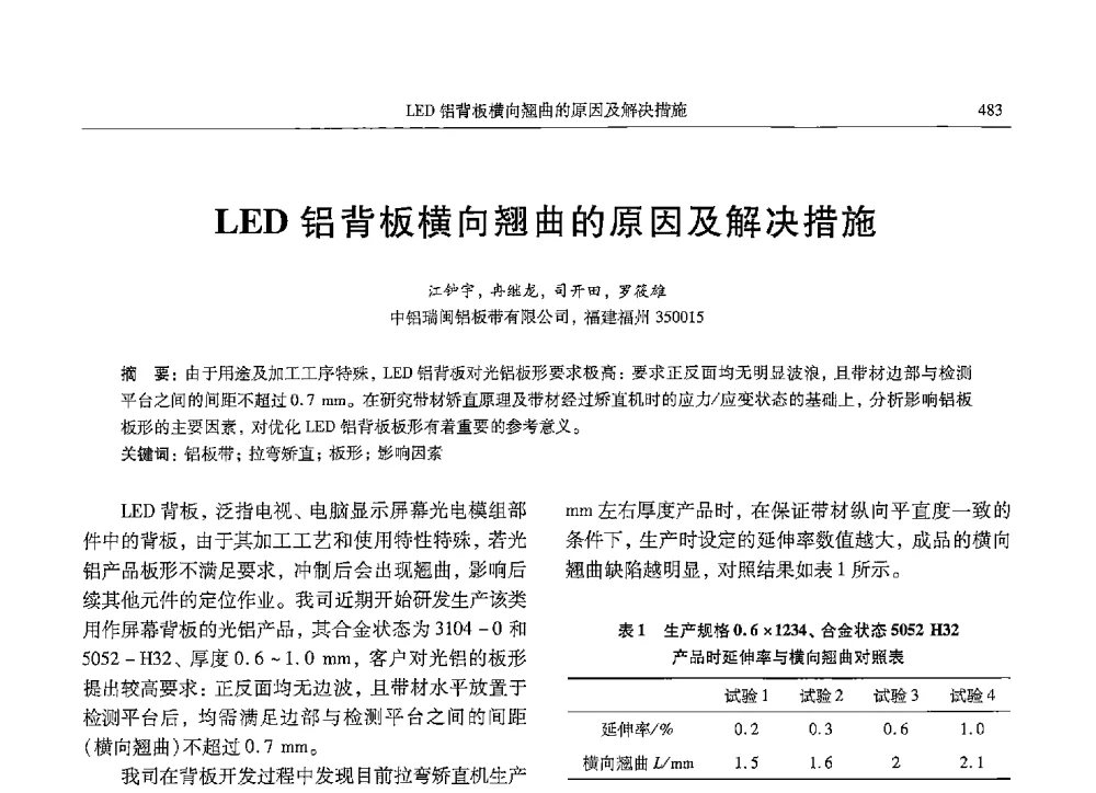 LED铝背板横向翘曲的原因及解决措施 - 中国有色金属学会第九届学术年会