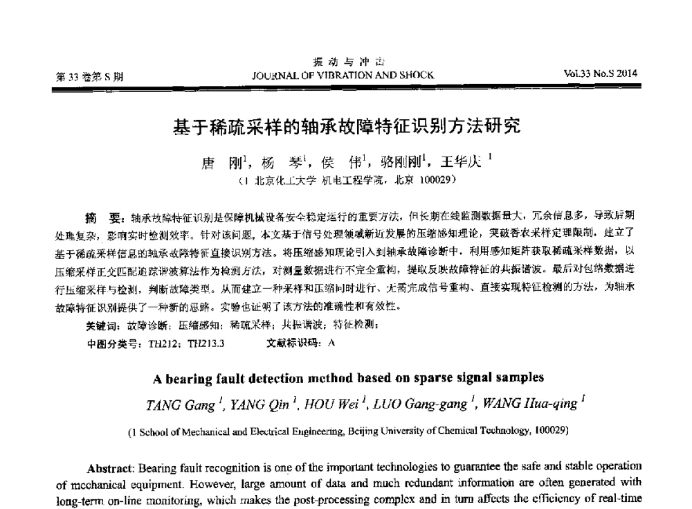 基于稀疏采样的轴承故障特征识别方法研究 - 2014年全国设备监测诊断与维护学术会议、第十六届全国设备监测与诊断学术会议、第十四届全国设备故障诊断学术会议暨2014年全国设备诊断工程会议