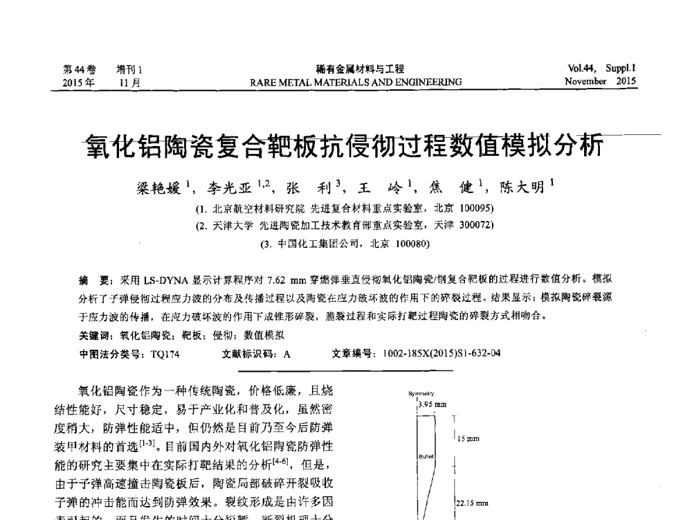 氧化铝陶瓷复合靶板抗侵彻过程数值模拟分析 - 第十八届全国高技术陶瓷学术年会