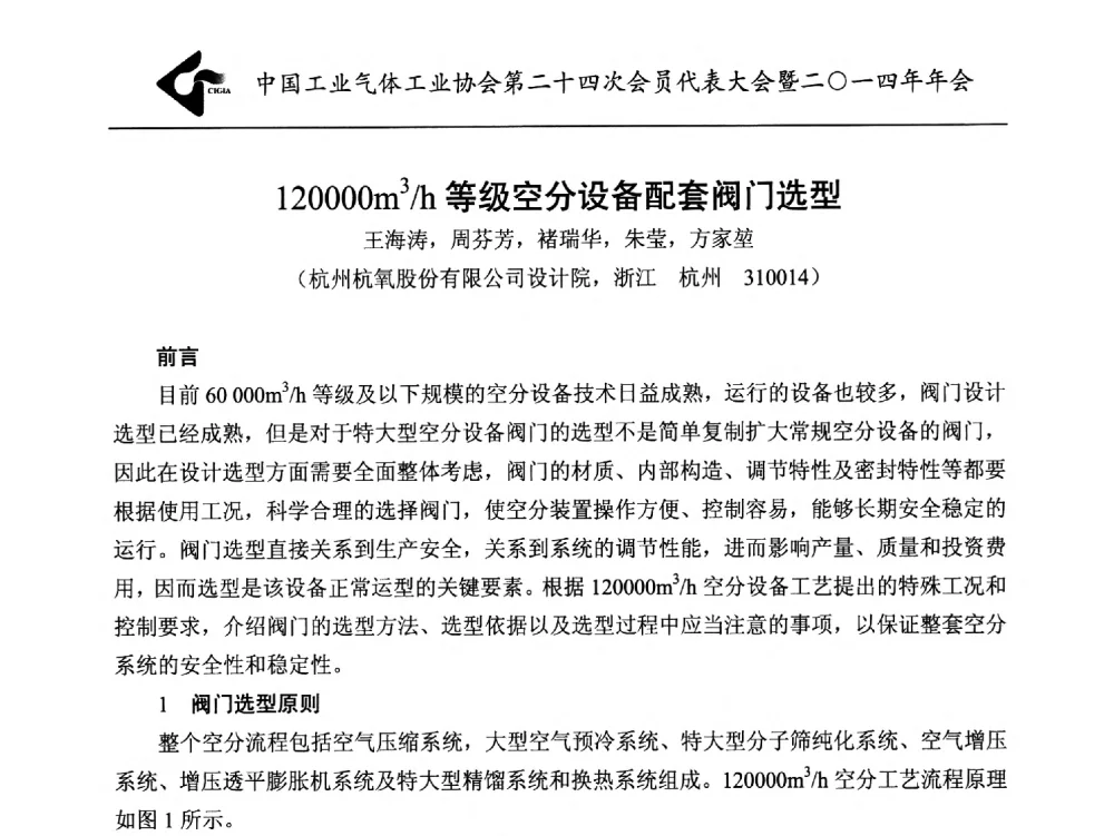 120000m3_h等级空分设备配套阀门选型 - 中国工业气体工业协会第24次会员代表大会暨2014年年会