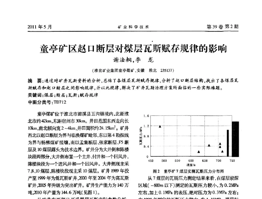 童亭矿区赵口断层对煤层瓦斯赋存规律的影响 - 安徽省煤炭学会通风安全专业学术研讨会