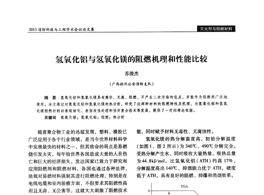 氢氧化铝与氢氧化镁的阻燃机理和性能比较 - 2013消防科技与工程学术会议