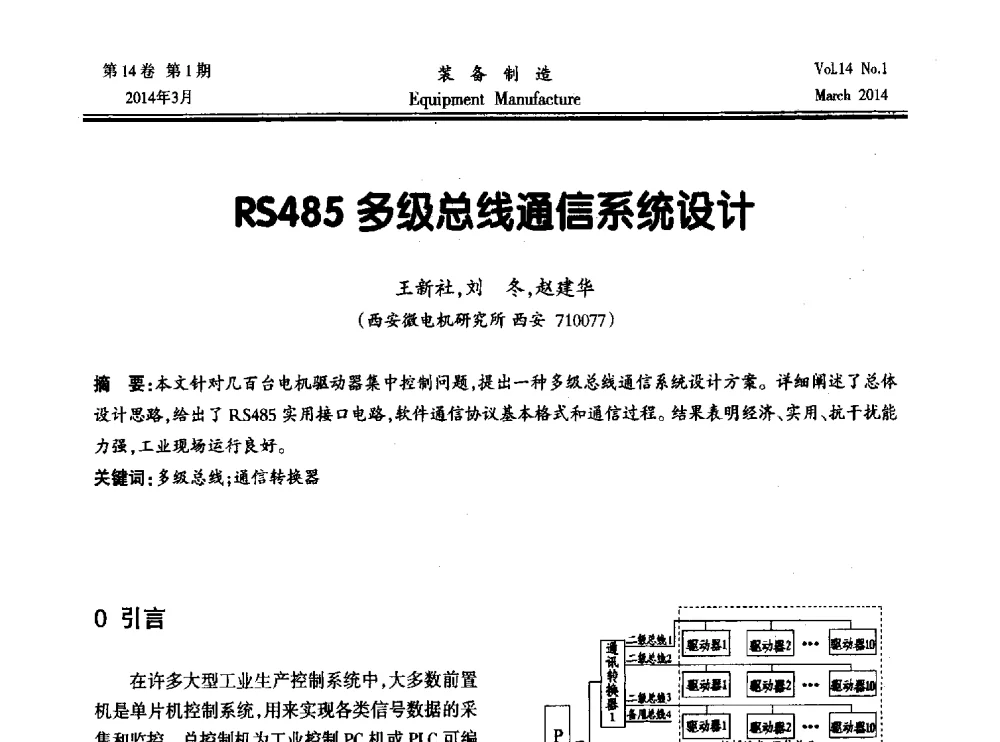 RS485多级总线通信系统设计 - 第五届数控机床与自动化技术专家论坛