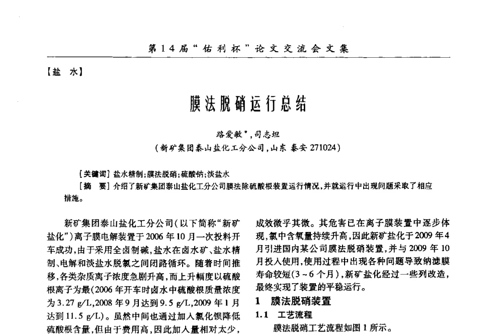 膜法脱硝运行总结 - 第31届全国氯碱行业技术年会暨第14届“佑利杯”论文交流会