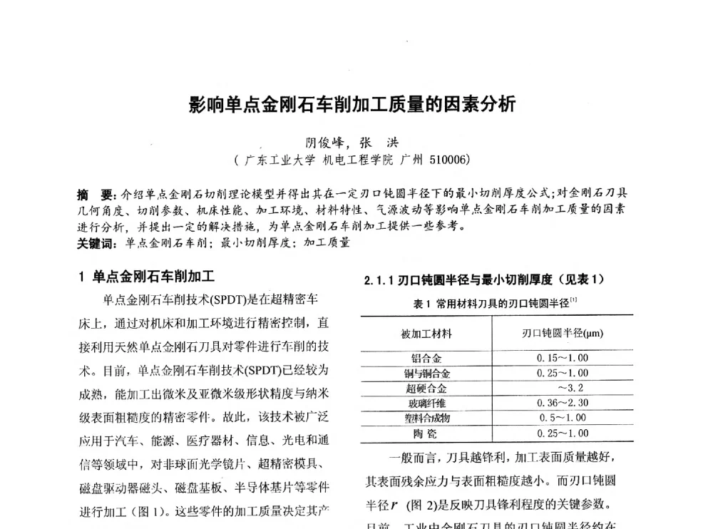 影响单点金刚石车削加工质量的因素分析 - 第四届全国地方机械工程学会学术年会暨新能源装备制造发展论坛