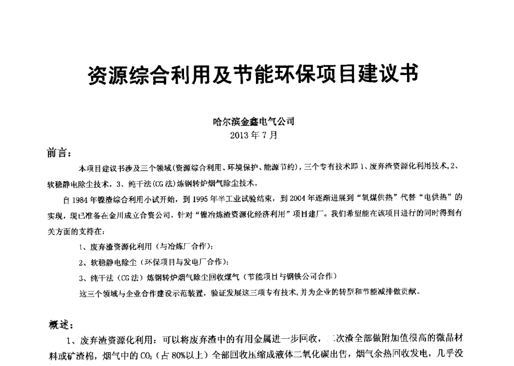 资源综合利用及节能环保项目建议书 - 2013年全国生产矿山提高资源保障与利用及深部找矿成果交流会