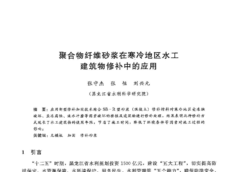 聚合物纤维砂浆在寒冷地区水工建筑物修补中的应用 - 第十二届全国水工混凝土建筑物修补加固技术交流会