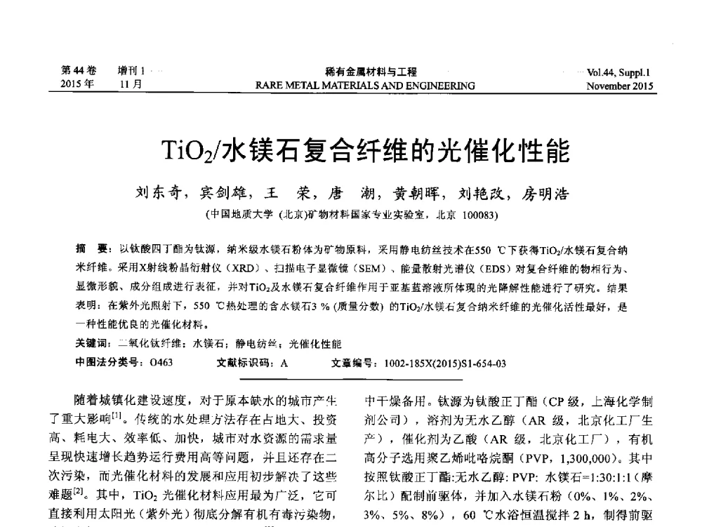 TiO2_水镁石复合纤维的光催化性能 - 第十八届全国高技术陶瓷学术年会