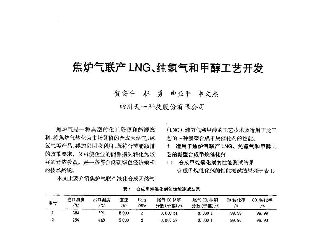 焦炉气联产LNG、纯氢气和甲醇工艺开发 - 全国化工合成氨设计技术中心站2013年学术年会