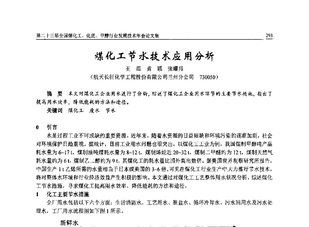 煤化工节水技术应用分析 - 第二十三届全国煤化工、化肥、甲醇行业发展技术年会