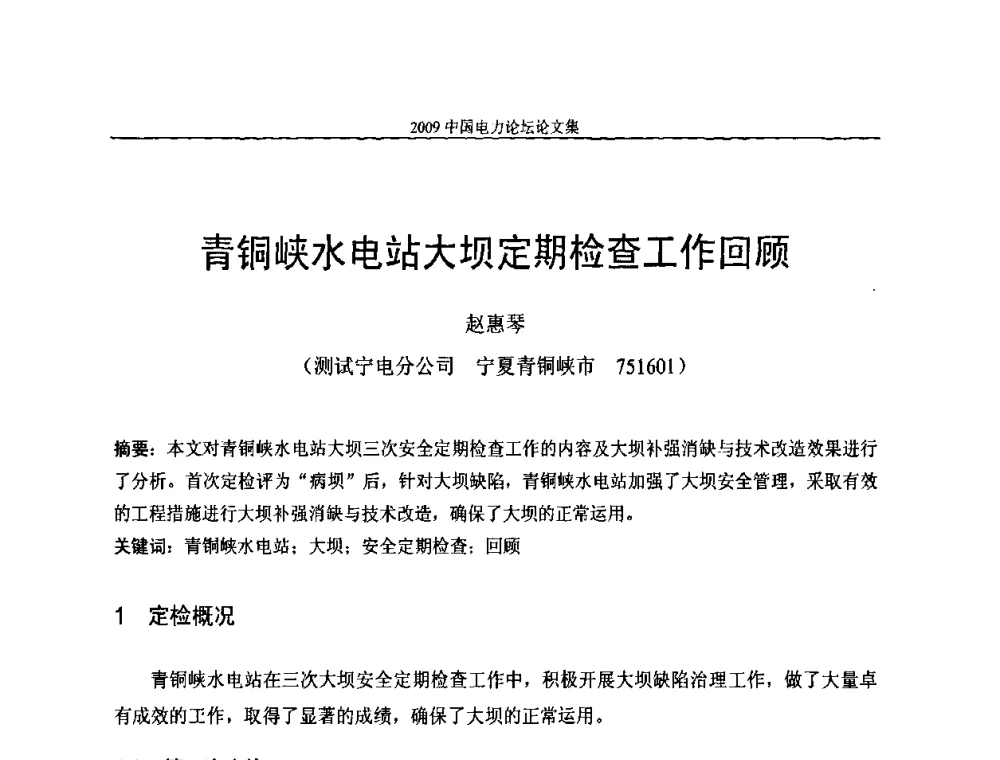 青铜峡水电站大坝定期检查工作回顾 - 2009中国电力论坛
