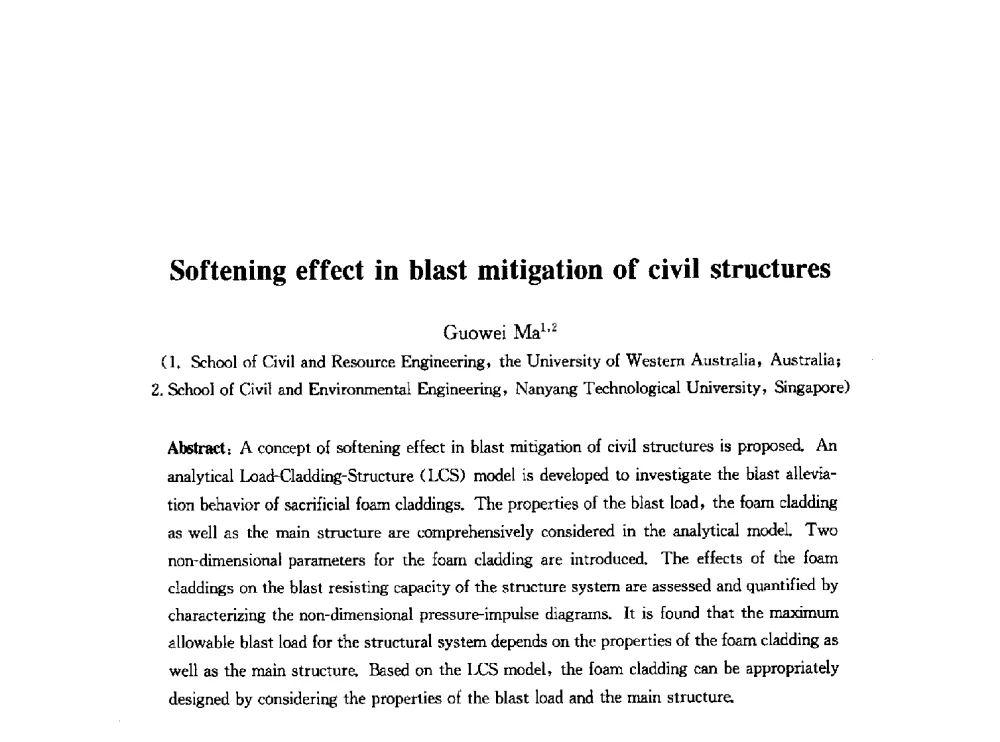 Softening effect in blast mitigation of civil structures - 2010中国(北京)国际建筑科技大会