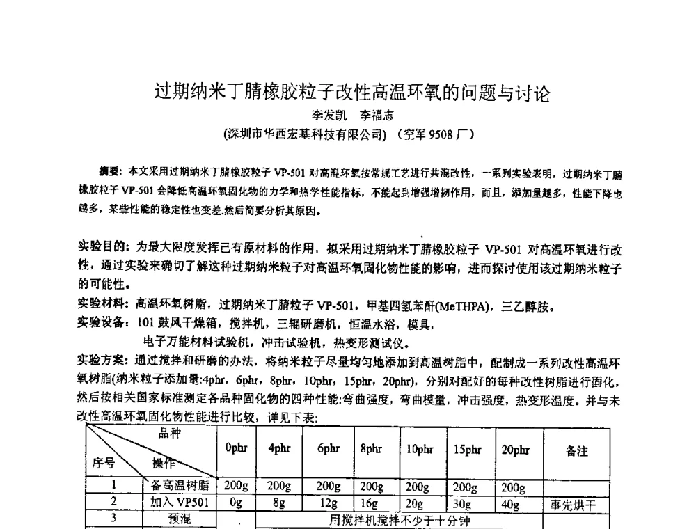 过期纳米丁腈橡胶粒子改性高温环氧的问题与讨论 - 中国环氧树脂应用技术学会华中分会第十二届学术交流会