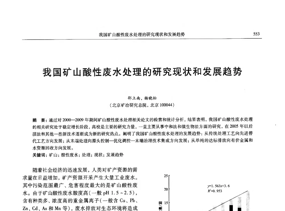 我国矿山酸性废水处理的研究现状和发展趋势 - 中国有色金属学会第八届学术年会