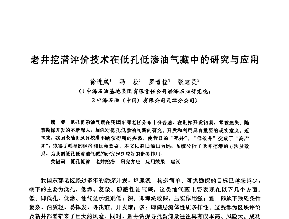 老井挖潜评价技术在低孔低渗油气藏中的研究与应用 - 中国石油学会石油工程专业委员会2008年低渗透油田开发技术研讨会