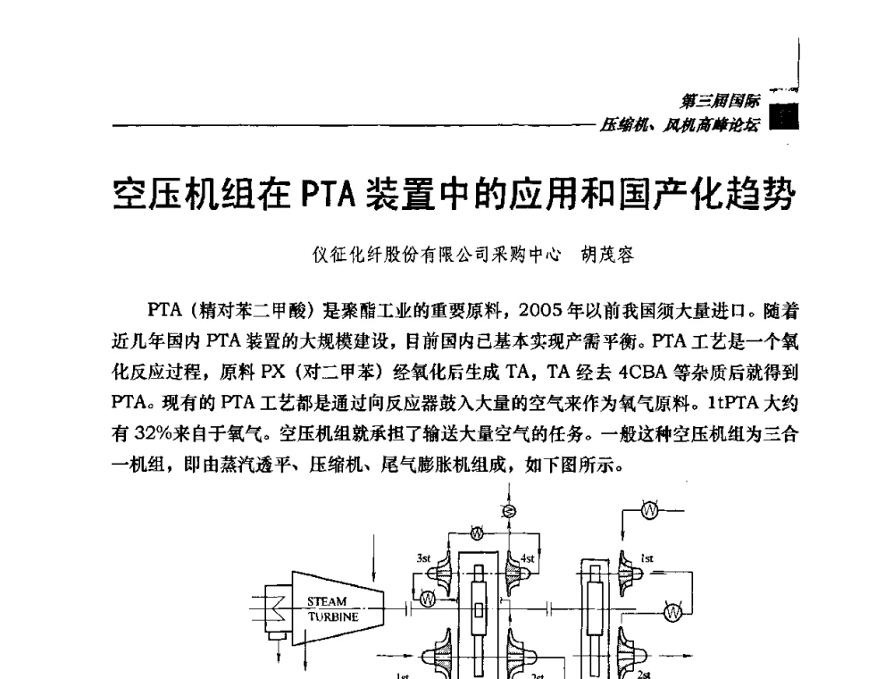 空压机组在PTA装置中的应用和国产化趋势 - 2008年中国国际流体机械论坛——第三届国际压缩机、风机高峰论坛